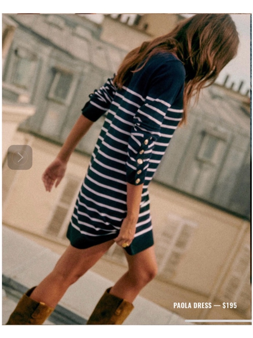 Sezane Paola Dress Marine/ecru - Size M